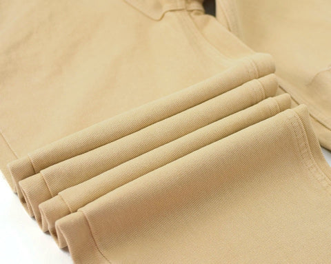New Khaki Casual Loose Straight Hole High Waisted Denim Pant CODE: KAR1640