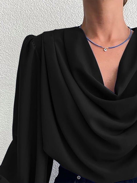 Autumn Fashion Cowl Neck Elegant Casual Solid Color Long Lantern Sleeve Top CODE: KAR1647