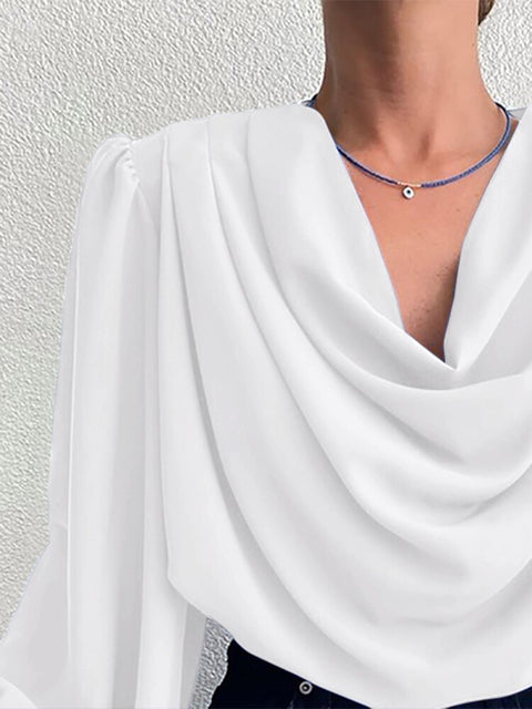 Autumn Fashion Cowl Neck Elegant Casual Solid Color Long Lantern Sleeve Top CODE: KAR1647