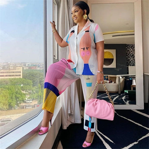 Summer Short Sleeve Shirt Top and Pant Casual Two Piece Set CODE: KAR1654
