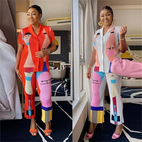 Summer Short Sleeve Shirt Top and Pant Casual Two Piece Set CODE: KAR1654