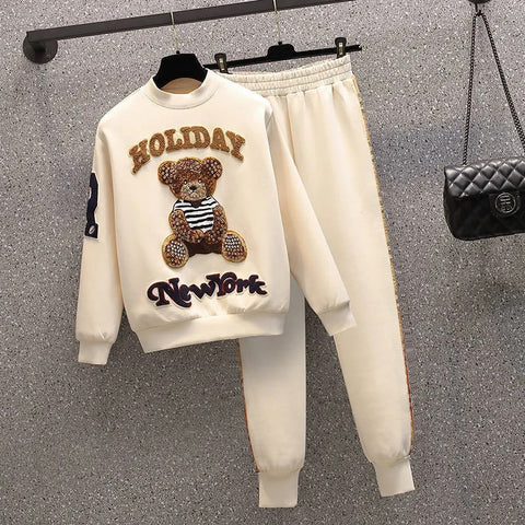 Autumn Casual Pullover Cartoon Top Patchwork Pant 2 Piece Set CODE: KAR1656