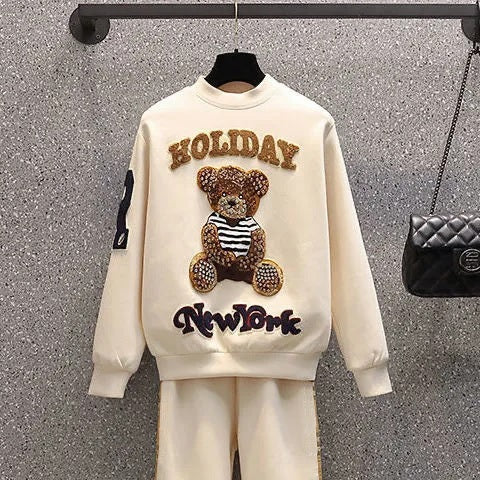 Autumn Casual Pullover Cartoon Top Patchwork Pant 2 Piece Set CODE: KAR1656