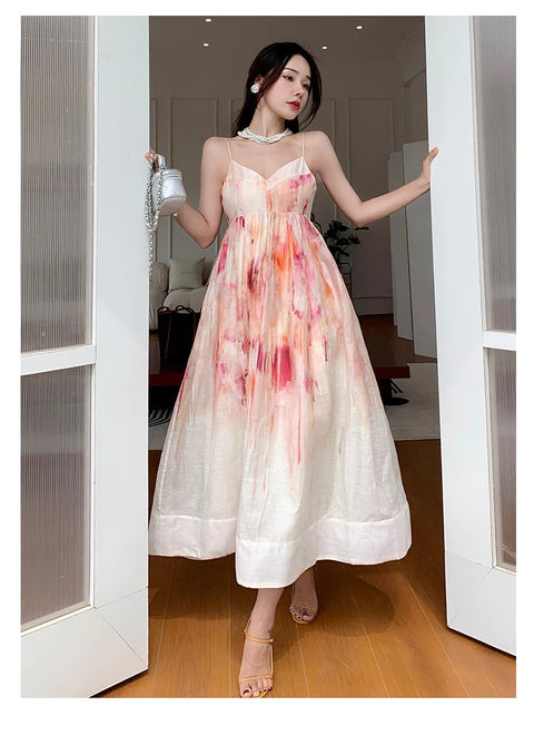 Summer New Sexy Backless V Neck Sling A Line Long Beach Dress CODE: KAR1670