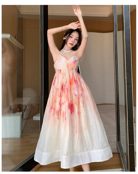 Summer New Sexy Backless V Neck Sling A Line Long Beach Dress CODE: KAR1670