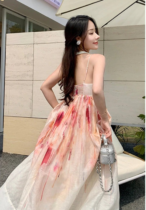 Summer New Sexy Backless V Neck Sling A Line Long Beach Dress CODE: KAR1670