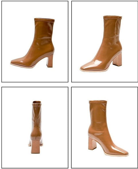 Autumn and Winter Fashion Chunky Square Toe Stretch High Heel Short Boots CODE: KAR1673