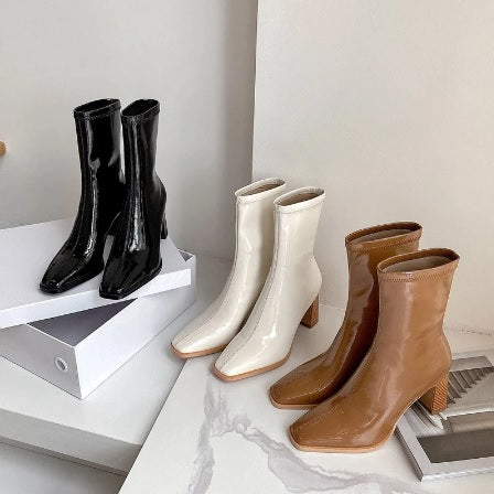 Autumn and Winter Fashion Chunky Square Toe Stretch High Heel Short Boots CODE: KAR1673