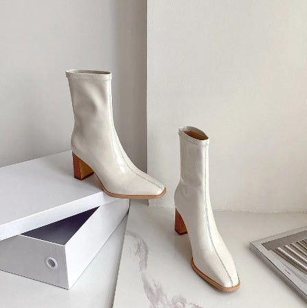 Autumn and Winter Fashion Chunky Square Toe Stretch High Heel Short Boots CODE: KAR1673