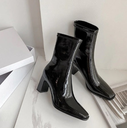 Autumn and Winter Fashion Chunky Square Toe Stretch High Heel Short Boots CODE: KAR1673