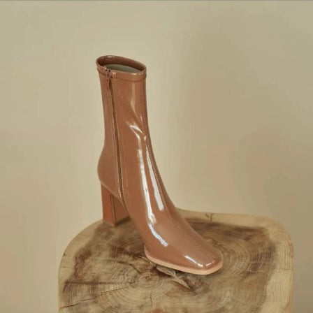 Autumn and Winter Fashion Chunky Square Toe Stretch High Heel Short Boots CODE: KAR1673