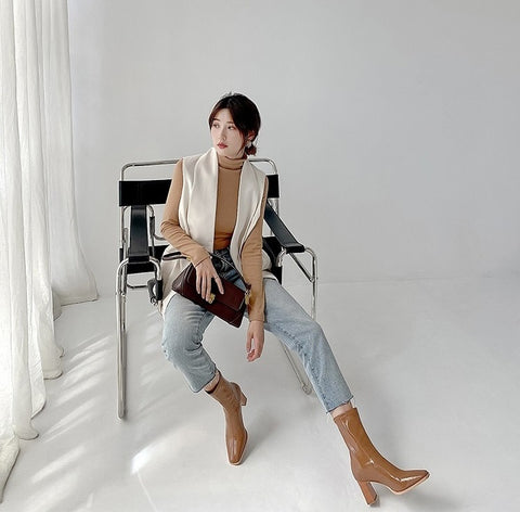 Autumn and Winter Fashion Chunky Square Toe Stretch High Heel Short Boots CODE: KAR1673