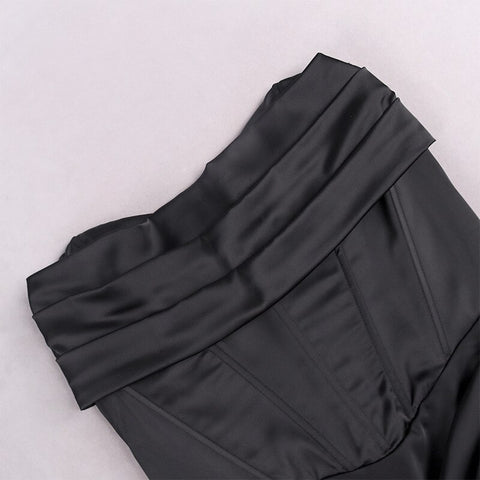 Sexy Elegant Sleeveless Split Ruched Lining Zipper Strapless Bodycon Black Corset Dress CODE: KAR1677