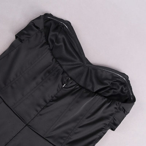 Sexy Elegant Sleeveless Split Ruched Lining Zipper Strapless Bodycon Black Corset Dress CODE: KAR1677