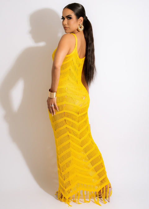 New Summer Crochet Tunic Sexy Strapped Hollow Out Fringed Maxi Dress CODE: KAR1705