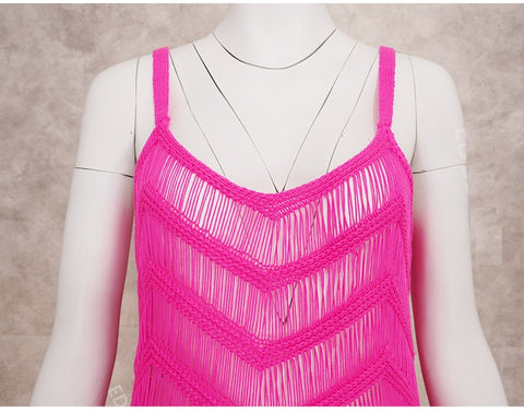 New Summer Crochet Tunic Sexy Strapped Hollow Out Fringed Maxi Dress CODE: KAR1705