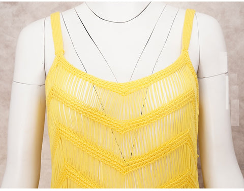 New Summer Crochet Tunic Sexy Strapped Hollow Out Fringed Maxi Dress CODE: KAR1705
