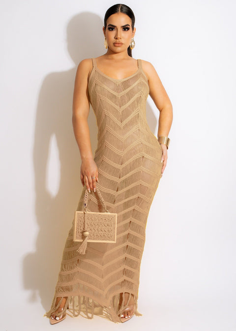 New Summer Crochet Tunic Sexy Strapped Hollow Out Fringed Maxi Dress CODE: KAR1705