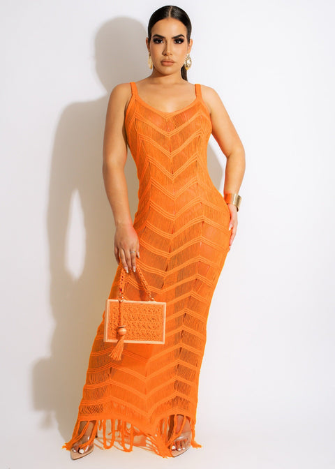 New Summer Crochet Tunic Sexy Strapped Hollow Out Fringed Maxi Dress CODE: KAR1705