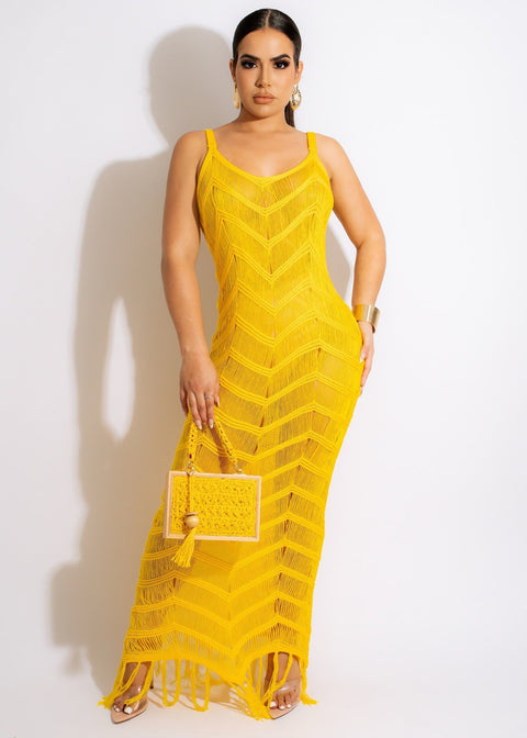 New Summer Crochet Tunic Sexy Strapped Hollow Out Fringed Maxi Dress CODE: KAR1705