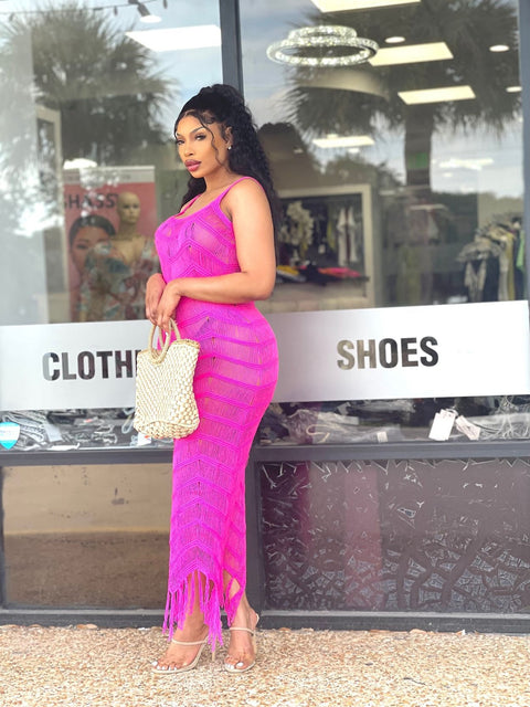 New Summer Crochet Tunic Sexy Strapped Hollow Out Fringed Maxi Dress CODE: KAR1705