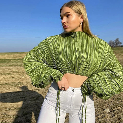 Winter Striped Sexy Neck Lace Up Long Sleeve Crop Top CODE: KAR1716