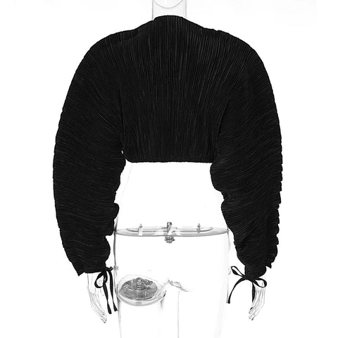 Winter Striped Sexy Neck Lace Up Long Sleeve Crop Top CODE: KAR1716