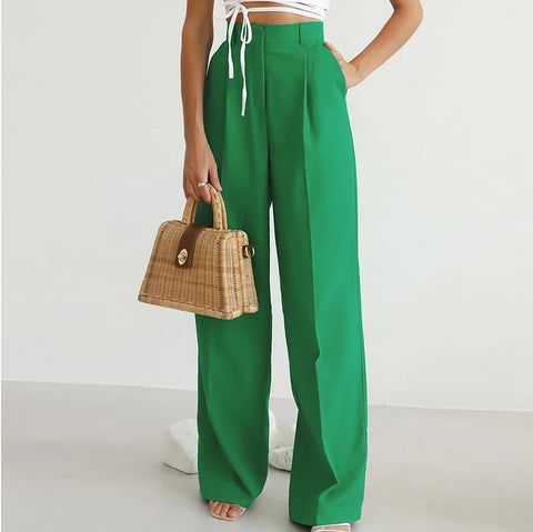 Summer Fashion Elegant Solid High Waist Wide Leg Casual Pleated Long Pant  CODE: KAR1719