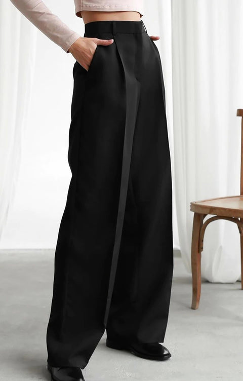 Summer Fashion Elegant Solid High Waist Wide Leg Casual Pleated Long Pant  CODE: KAR1719