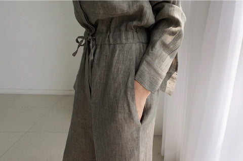 New Fashion Linen Lapel Wide Leg With Pocket Jumpsuit CODE: KAR1721