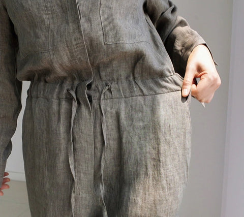 New Fashion Linen Lapel Wide Leg With Pocket Jumpsuit CODE: KAR1721