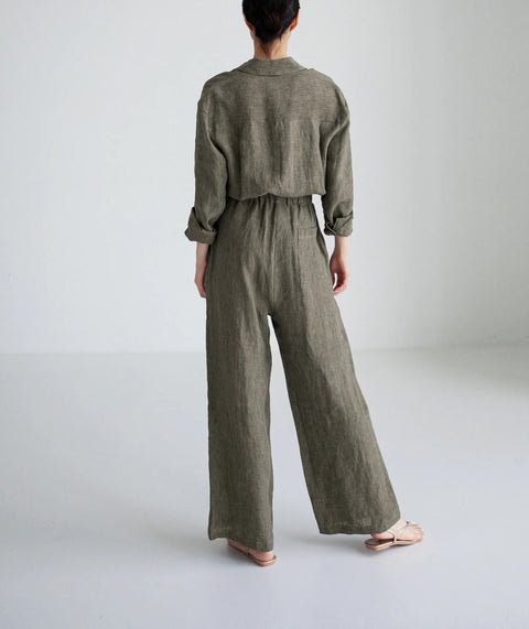 New Fashion Linen Lapel Wide Leg With Pocket Jumpsuit CODE: KAR1721