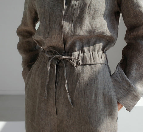 New Fashion Linen Lapel Wide Leg With Pocket Jumpsuit CODE: KAR1721