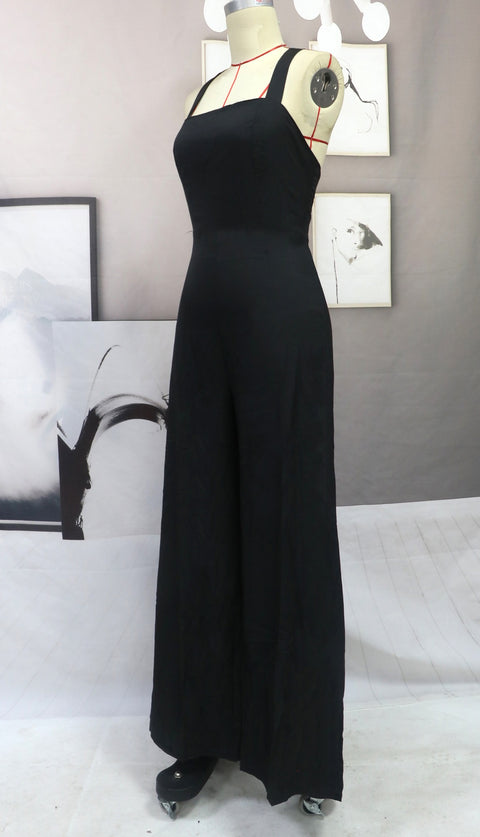 New One-piece Wide Straight Leg Mid-waist Backless Pant Thin Style Loose Jumpsuit CODE: KAR1739