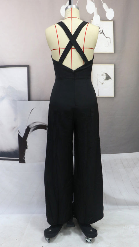 New One-piece Wide Straight Leg Mid-waist Backless Pant Thin Style Loose Jumpsuit CODE: KAR1739