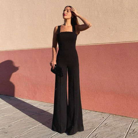 New One-piece Wide Straight Leg Mid-waist Backless Pant Thin Style Loose Jumpsuit CODE: KAR1739