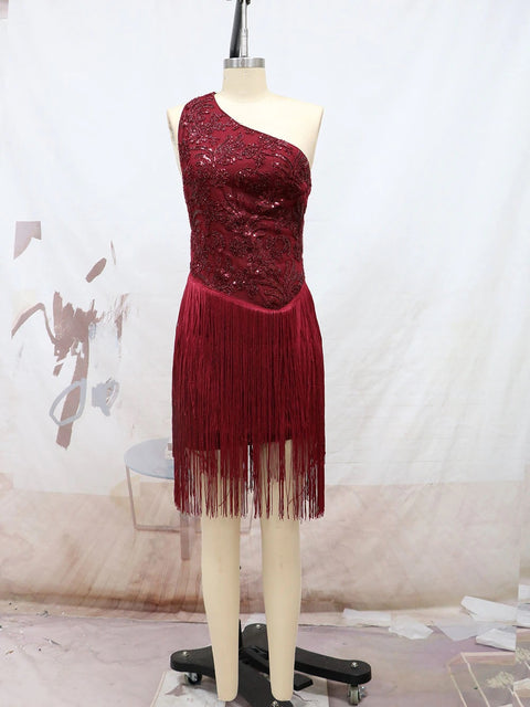New V Neck Sleeveless Sparkling Sequin Tassels Fringe Ballroom Dress CODE: KAR1740