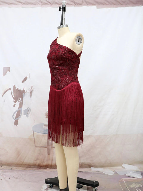 New V Neck Sleeveless Sparkling Sequin Tassels Fringe Ballroom Dress CODE: KAR1740