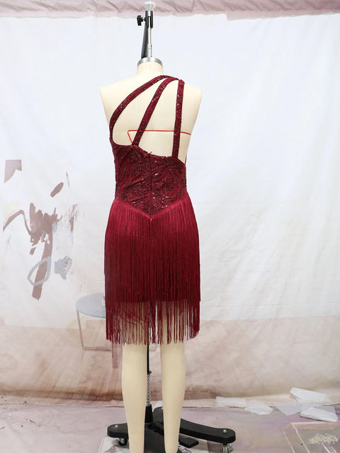 New V Neck Sleeveless Sparkling Sequin Tassels Fringe Ballroom Dress CODE: KAR1740