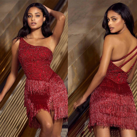 New V Neck Sleeveless Sparkling Sequin Tassels Fringe Ballroom Dress CODE: KAR1740