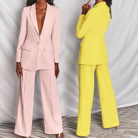New Classic One-breasted Buttons Nine Blazer Pants Two Piece Set CODE: KAR1746