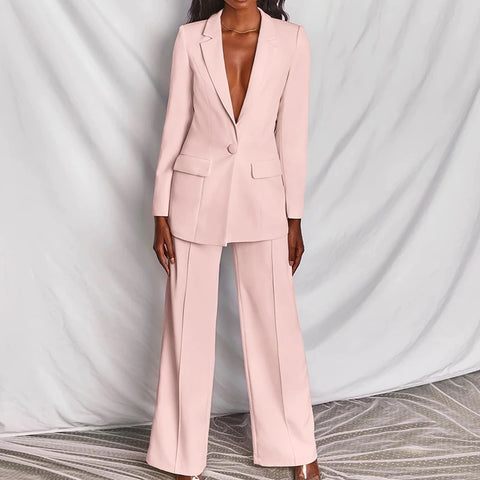 New Classic One-breasted Buttons Nine Blazer Pants Two Piece Set CODE: KAR1746