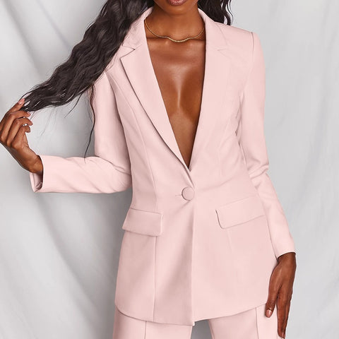New Classic One-breasted Buttons Nine Blazer Pants Two Piece Set CODE: KAR1746