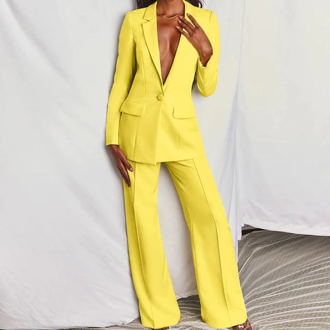 New Classic One-breasted Buttons Nine Blazer Pants Two Piece Set CODE: KAR1746