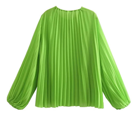 New V Neck Solid Pleated Smock Long Sleeve Casual Kimono Top CODE: KAR1751