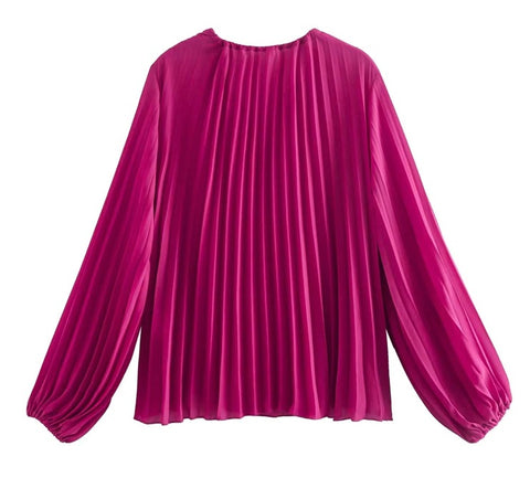 New V Neck Solid Pleated Smock Long Sleeve Casual Kimono Top CODE: KAR1751