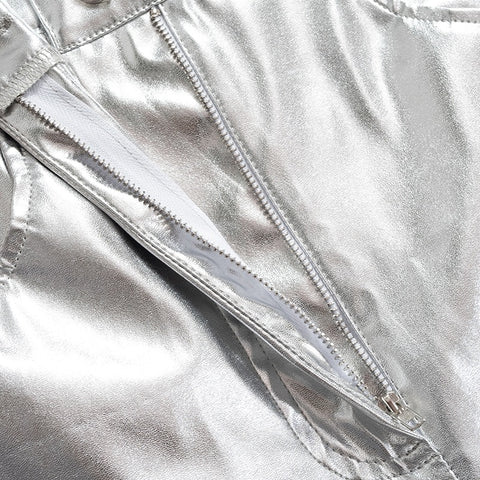 New Fashion Metallic Sparkling Elastic Waist Straight-Leg Pants CODE: KAR1754