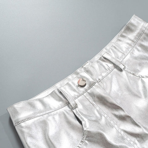 New Fashion Metallic Sparkling Elastic Waist Straight-Leg Pants CODE: KAR1754