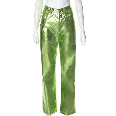 New Fashion Metallic Sparkling Elastic Waist Straight-Leg Pants CODE: KAR1754