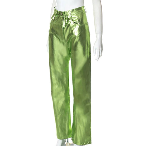 New Fashion Metallic Sparkling Elastic Waist Straight-Leg Pants CODE: KAR1754